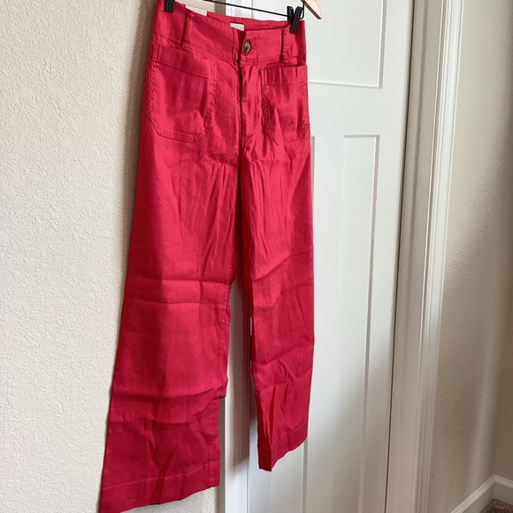 Anthropologie COLETTE Linen Stretch Cropped Wide-Leg Pants Maeve NEW Geranium 26 - Picture 5 of 14